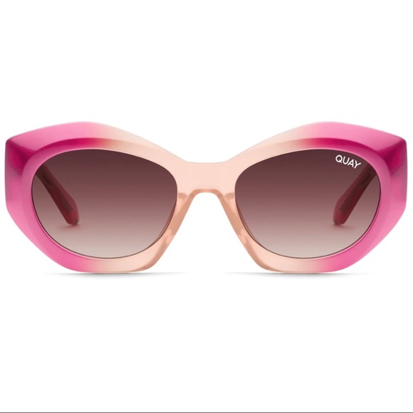 QUAY Real Me Sunglasses Pink Ombre Frame Brown Lenses Geometric Shape #160 NWT - Picture 2 of 11